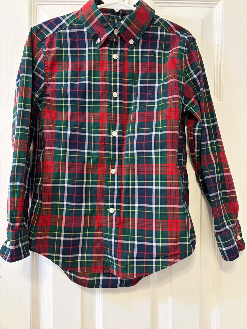 Ralph Lauren Natural Stretch Boys' Christmas Plaid Button-Down Shirt Size 6